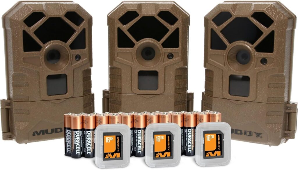 Muddy Pro Cam 14 three-pack trail camera bundle with batteries and SD cards included for Midwest deer hunting