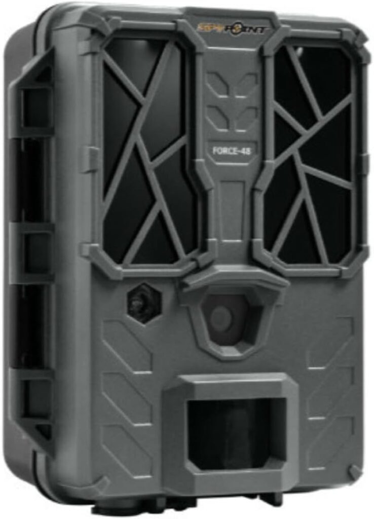 Spypoint Force-48 trail camera with 48 low-glow LEDs and 80-foot flash range, best budget trail camera for deer hunting